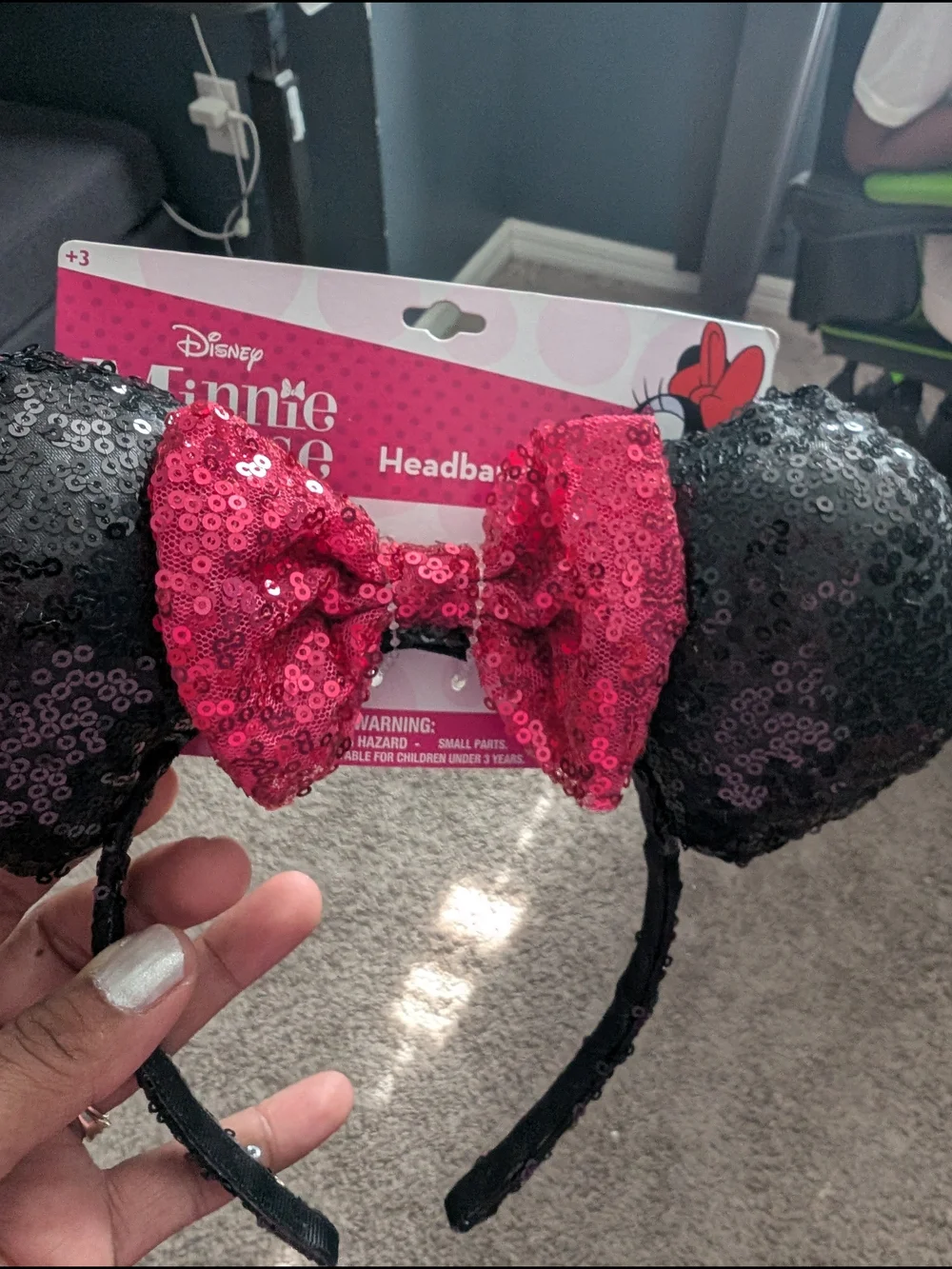 Disney Sequin Minnie Mouse Headband in Black and Red